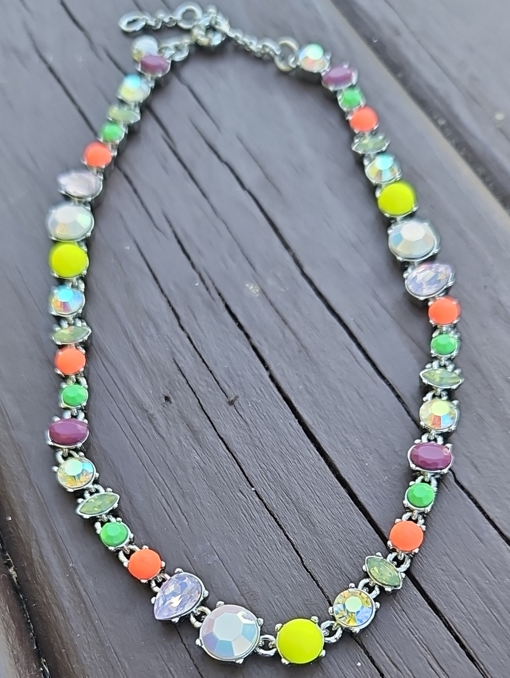 J. Crew Multicolor Crystal Necklace - Vibrant Neon & Aurora Stones
